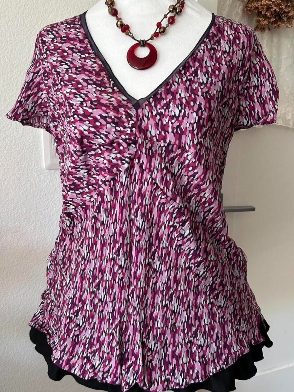 Y2K Style & Co 100% Silk Purple Short Sleeve Babydoll Top